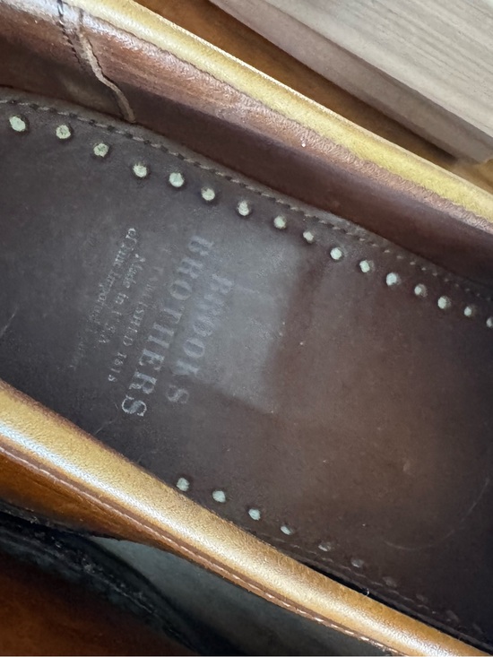 Brooks Brothers Made in Italy Cognac Leather Penny Loafers Men’s w/ Wood Insert
